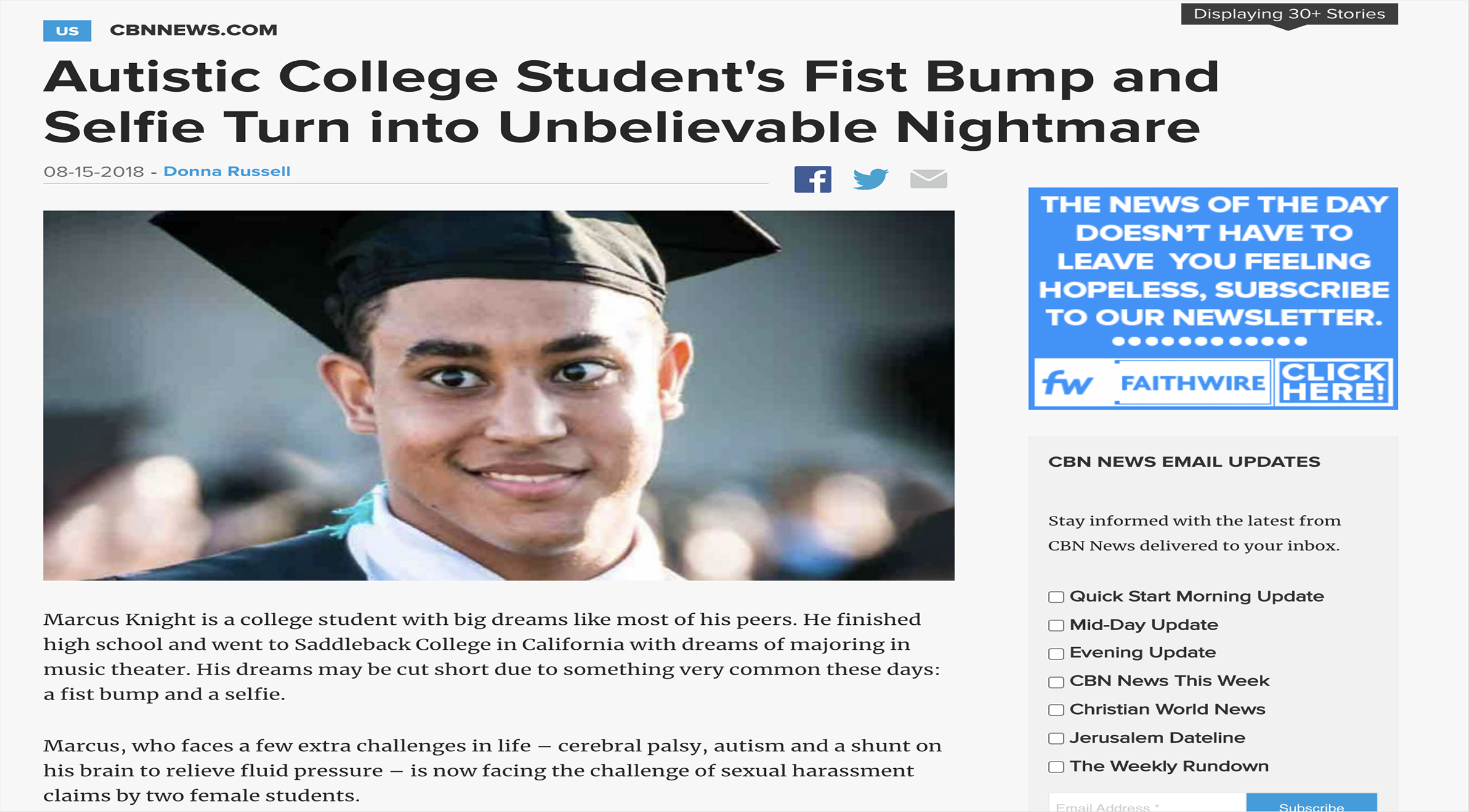 CBS News: Autistic college student's fist bump and selfie turn into unbelievable nightmare